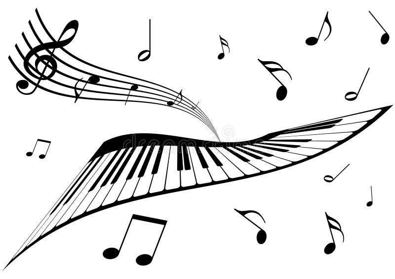 Illustrazione di un piano, di una doga e delle note di musica illustrazione vettoriale