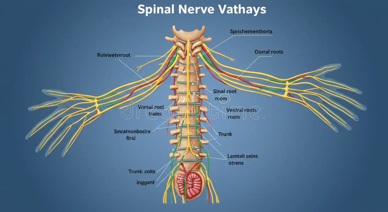 Illustrazione di una colonna vertebrale umana e di un sistema nervoso con nervi colorati royalty illustrazione gratis