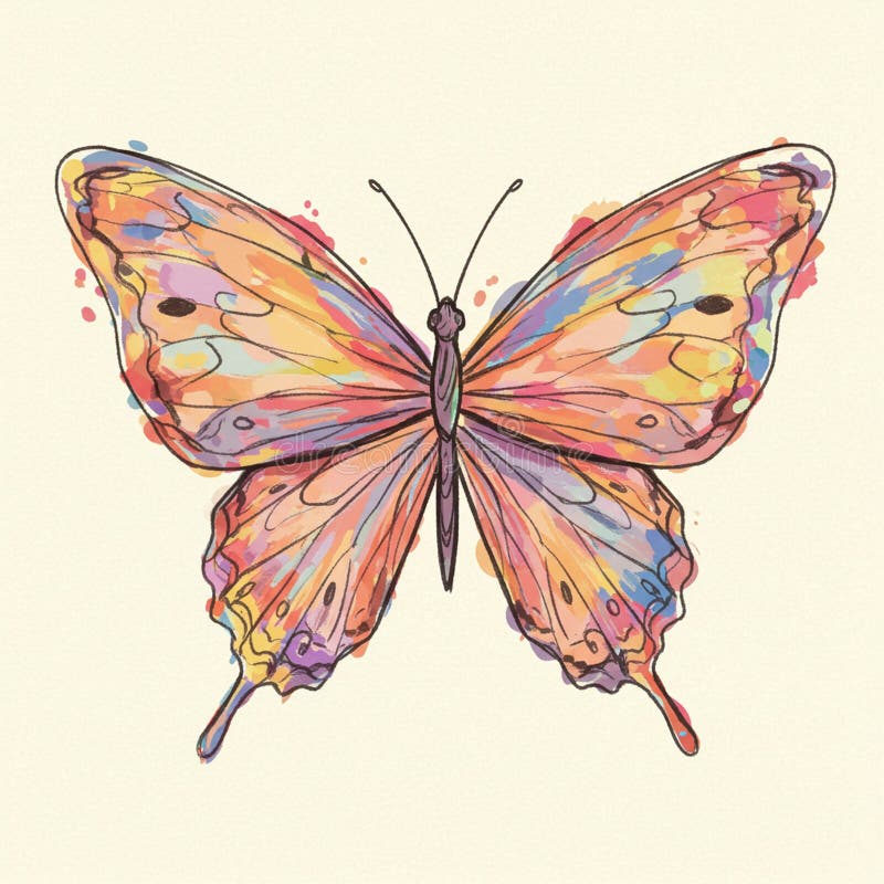 Illustrazione di una farfalla con ali vibranti con uno spettro di colori illustrazione di stock