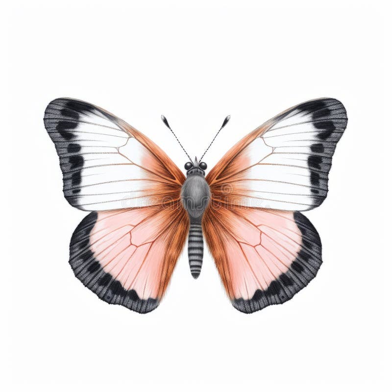 Illustrazione di una farfalla rosa e nera su fondo bianco royalty illustrazione gratis