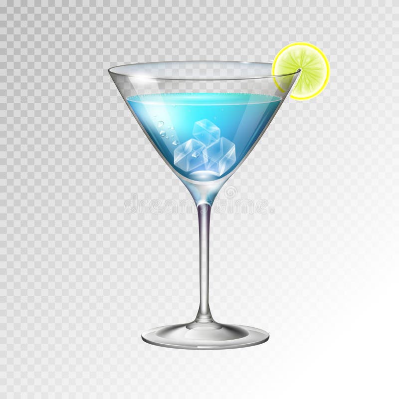 Illustrazione di vetro di vettore della laguna blu realistica del cocktail