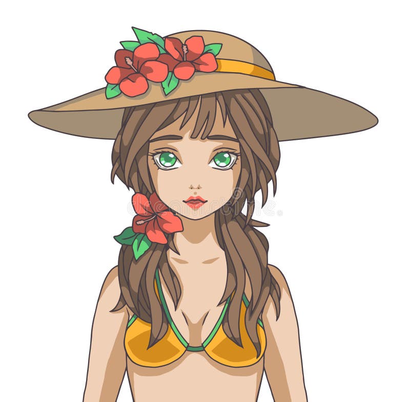 Illustrazione di vettore di bella giovane donna di stile del fumetto di manga con capelli marroni che portano un cappello del bik royalty illustrazione gratis Illustrazione di vettore di bella giovane donna di stile del fumetto di manga con capelli marroni che portano un cappello del bik royalty illustrazione gratis
