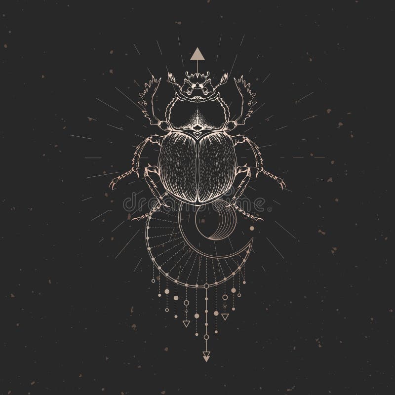 Illustrazione di vettore con lo scarabeo disegnato a mano e simbolo geometrico sacro su fondo d'annata nero Segno mistico astratt illustrazione vettoriale Illustrazione di vettore con lo scarabeo disegnato a mano e simbolo geometrico sacro su fondo d'annata nero Segno mistico astratt illustrazione vettoriale
