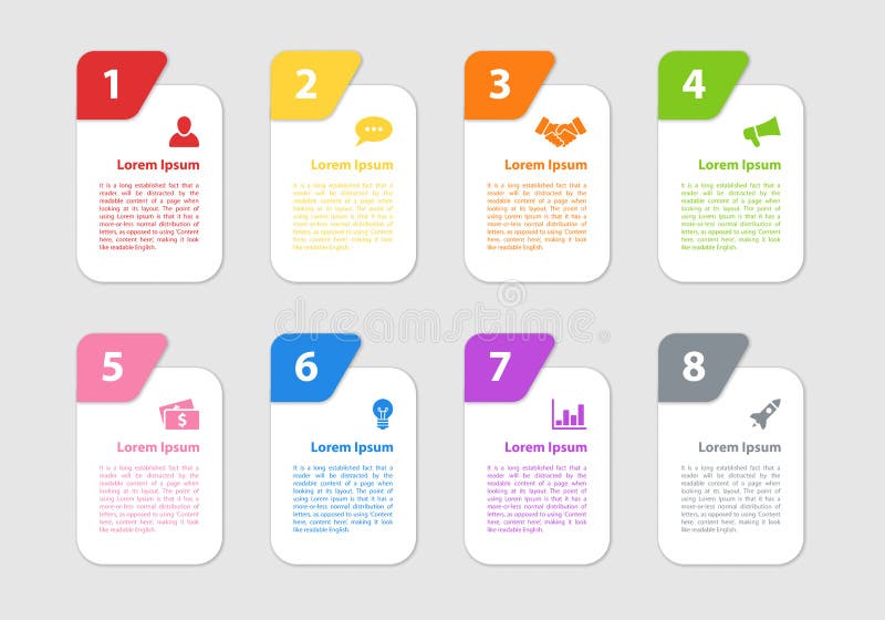 Illustrazione di vettore di concetto di affari di progettazione di Infographic con 8 punti illustrazione di stock