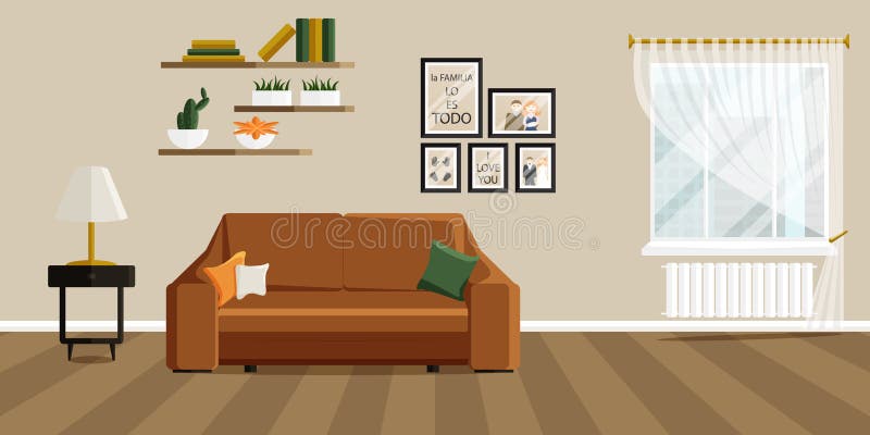 Illustrazione di vettore del salone nello stile piano fotografia stock Illustrazione di vettore del salone nello stile piano fotografia stock