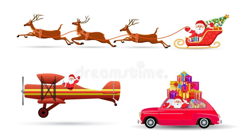 Illustrazione di vettore del volo di Santa Claus con i cervi royalty illustrazione gratis Illustrazione di vettore del volo di Santa Claus con i cervi royalty illustrazione gratis