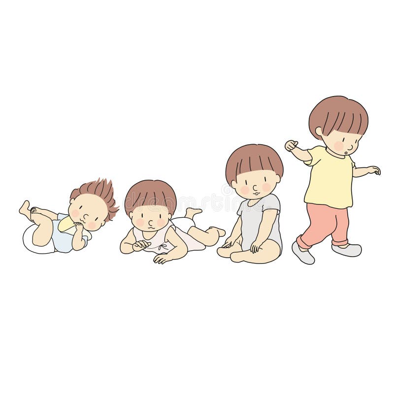 Illustrazione di vettore della fase di crescita del bambino durante il primo anno Insieme di menzogne, rivoltandosi, strisciando, illustrazione di stock Illustrazione di vettore della fase di crescita del bambino durante il primo anno Insieme di menzogne, rivoltandosi, strisciando, illustrazione di stock