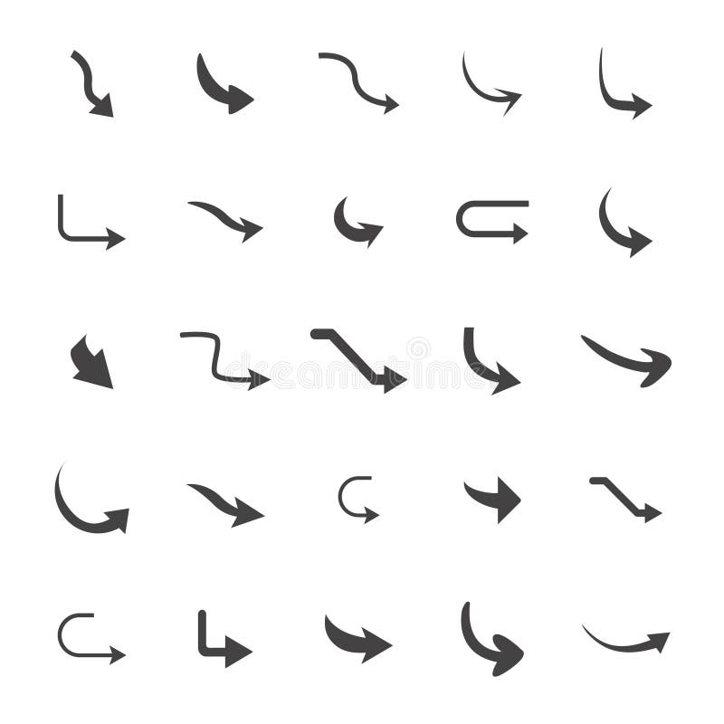 Illustrazione di vettore delle icone curve della freccia un insieme curvo di 25 icone della freccia