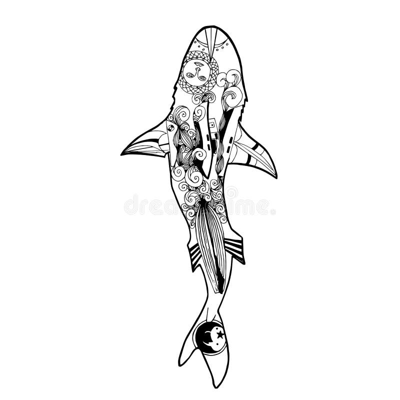 Illustrazione di vettore dello squalo dello zentangle Libro da colorare di vettore illustrazione di stock Illustrazione di vettore dello squalo dello zentangle Libro da colorare di vettore illustrazione di stock