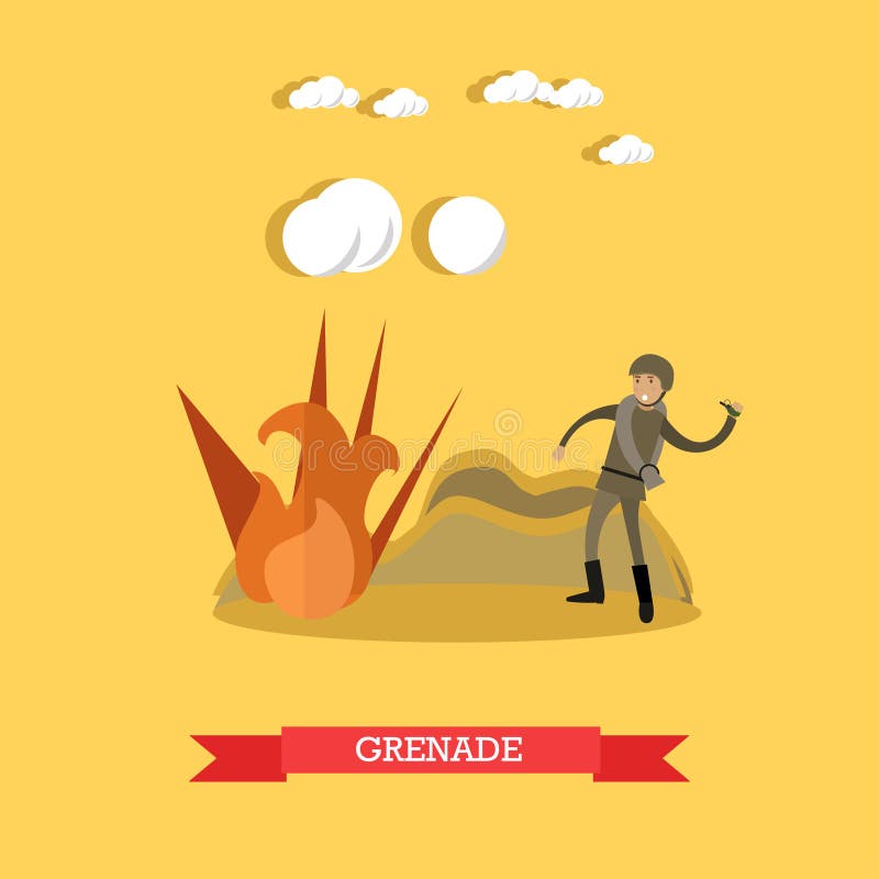 Illustrazione di vettore di concetto della granata nello stile piano illustrazione vettoriale Illustrazione di vettore di concetto della granata nello stile piano illustrazione vettoriale