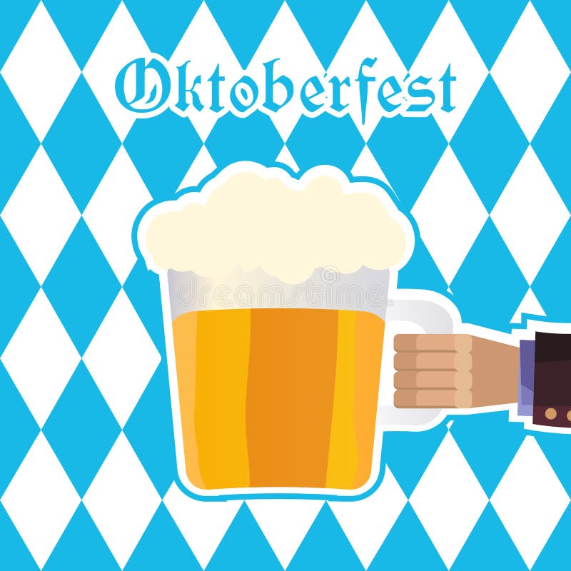 Illustrazione di vettore di Oktoberfest con la tazza di birra, patt blu del rombo illustrazione vettoriale Illustrazione di vettore di Oktoberfest con la tazza di birra, patt blu del rombo illustrazione vettoriale