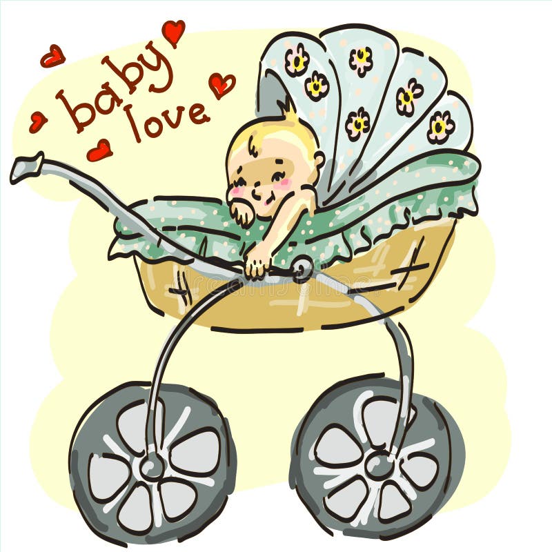Illustrazione di vettore di un bambino piccolo in passeggiatore illustrazione di stock Illustrazione di vettore di un bambino piccolo in passeggiatore illustrazione di stock