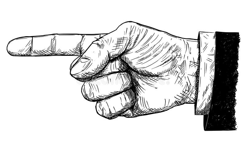 Illustrazione di vettore o disegno artistica dell'uomo d'affari Hand in vestito con il dito che indica direzione sinistra royalty illustrazione gratis