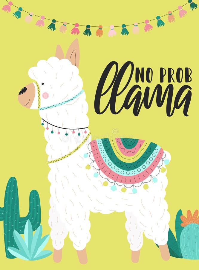 Illustrazione di vettore di un'alpaga bianca in vestiti con i motivi sudamericani nazionali, le decorazioni ed i cactus con un'is royalty illustrazione gratis Illustrazione di vettore di un'alpaga bianca in vestiti con i motivi sudamericani nazionali, le decorazioni ed i cactus con un'is royalty illustrazione gratis