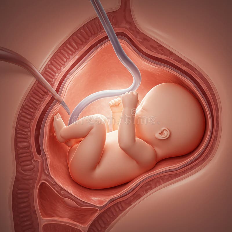Illustrazione digitale dettagliata di un feto in via di sviluppo all'interno di un utero. Viene mostrato il feto royalty illustrazione gratis