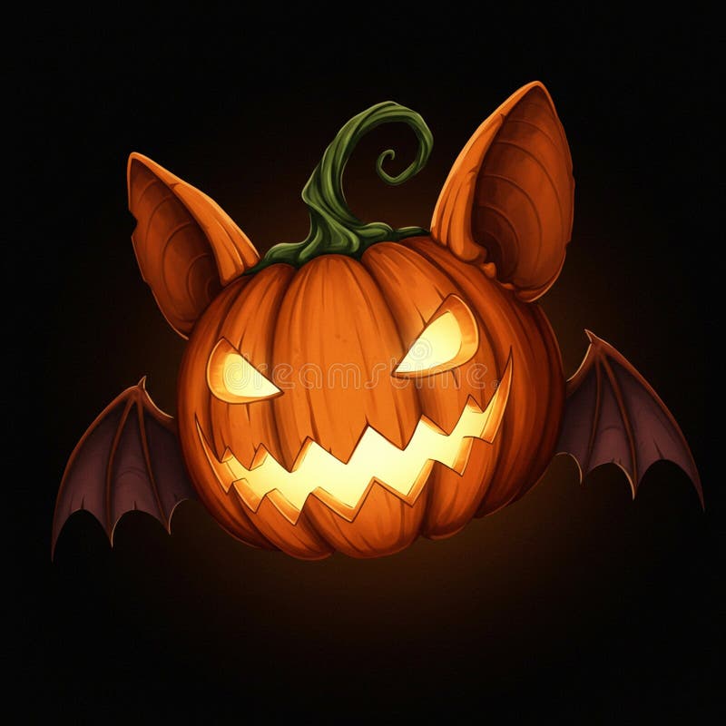 Illustrazione digitale di una zucca Halloween con caratteristiche simili a quelle dei manganelli. Il illustrazione di stock