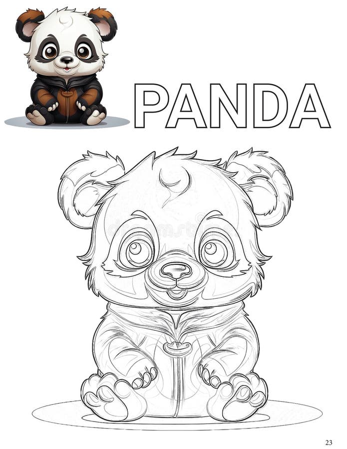 Illustrazione digitale vuota di un panda per un libro da colorare con l'immagine colorata come riferimento royalty illustrazione gratis