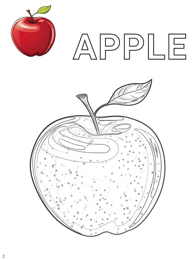 Illustrazione digitale vuota di una mela per un libro da colorare con l'immagine colorata come riferimento illustrazione vettoriale