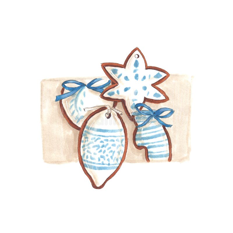 Illustrazione disegnata indicatore fatto a mano del pan di zenzero bianco e blu illustrazione vettoriale Illustrazione disegnata indicatore fatto a mano del pan di zenzero bianco e blu illustrazione vettoriale