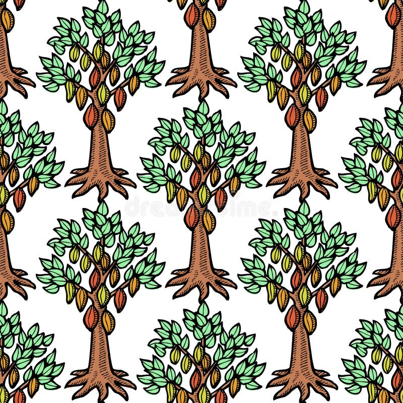 Illustrazione disegnata a mano del dolce del cioccolato dell'albero di cacao dell'alimento di scarabocchio di schizzo dell'albero illustrazione di stock Illustrazione disegnata a mano del dolce del cioccolato dell'albero di cacao dell'alimento di scarabocchio di schizzo dell'albero illustrazione di stock