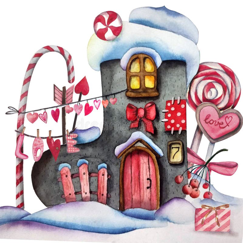Illustrazione disegnata a mano dell'acquerello isolata su fondo bianco Casa dello stivale del feltro di San Valentino della st co illustrazione di stock Illustrazione disegnata a mano dell'acquerello isolata su fondo bianco Casa dello stivale del feltro di San Valentino della st co illustrazione di stock