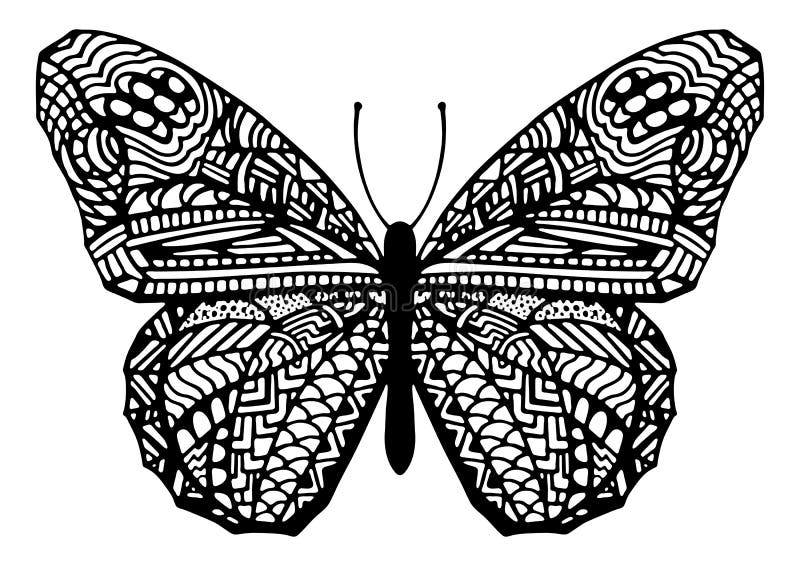 Illustrazione di Farfalla in Stile Zentangle Disegnata a Mano illustrazione di stock