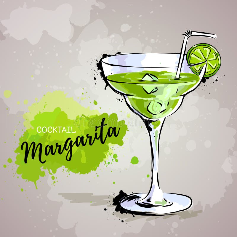 Illustrazione disegnata a mano della margarita del cocktail illustrazione vettoriale