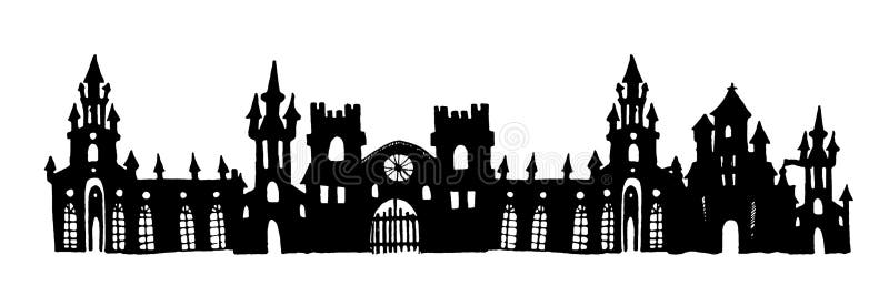 Illustrazione disegnata a mano della siluetta di vettore della torre autentica del castello illustrazione vettoriale Illustrazione disegnata a mano della siluetta di vettore della torre autentica del castello illustrazione vettoriale
