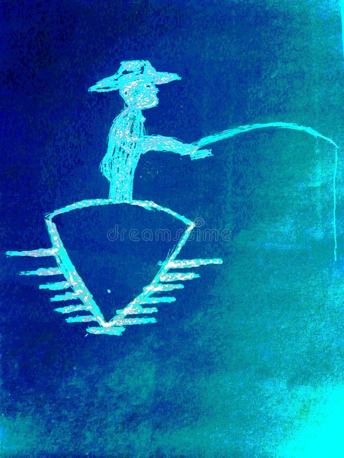 Illustrazione disegnata a mano di un pescatore che pesca una barca di bianco bianco del mare, silhouette di un pescatore su una b royalty illustrazione gratis Illustrazione disegnata a mano di un pescatore che pesca una barca di bianco bianco del mare, silhouette di un pescatore su una b royalty illustrazione gratis