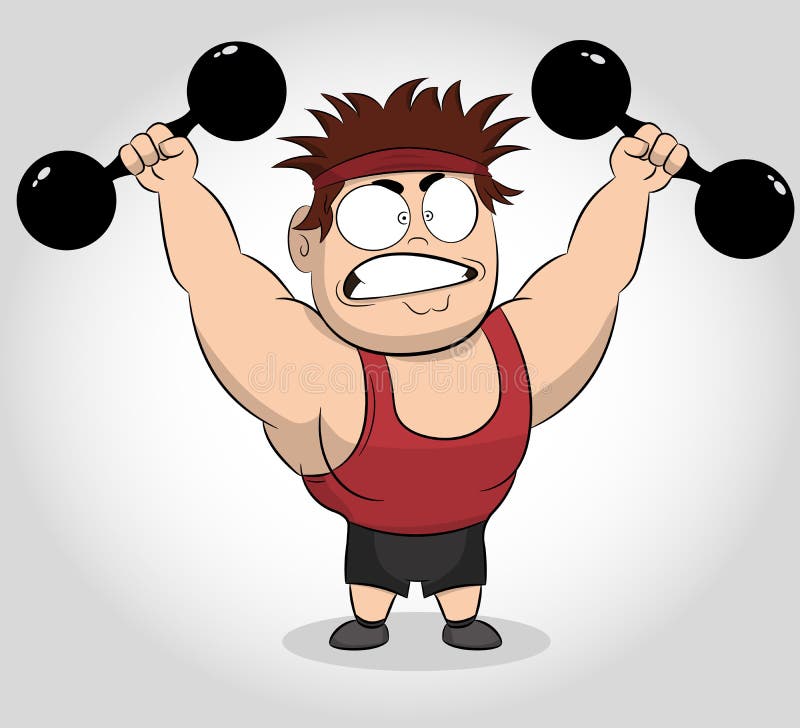 Illustrazione divertente del fumetto di un tipo muscolare tenendo le teste di legno Uomo muscolare adatto che si esercita con le illustrazione vettoriale Illustrazione divertente del fumetto di un tipo muscolare tenendo le teste di legno Uomo muscolare adatto che si esercita con le illustrazione vettoriale