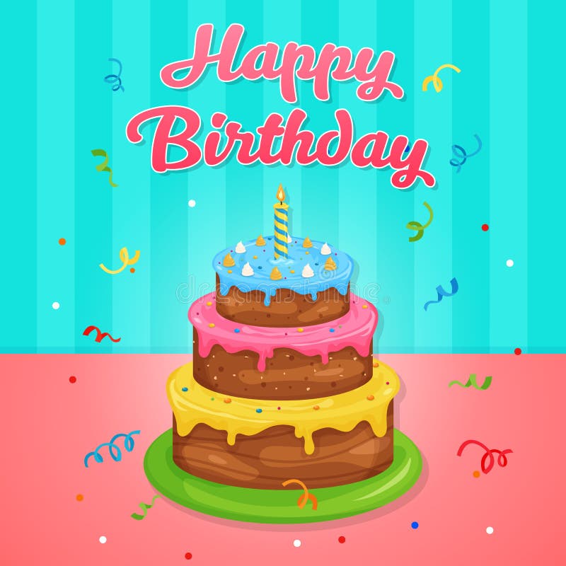 Illustrazione felice della torta di compleanno alla festa di compleanno illustrazione vettoriale Illustrazione felice della torta di compleanno alla festa di compleanno illustrazione vettoriale