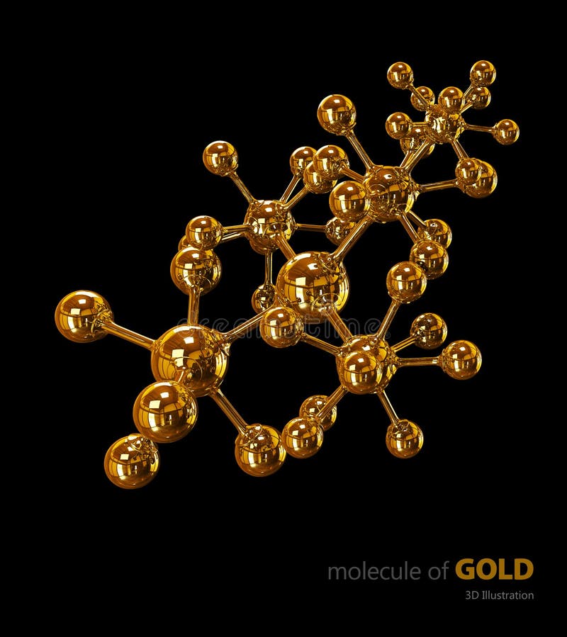 Illustrazione, fondo nero isolato molecola dell'oro illustrazione vettoriale Illustrazione, fondo nero isolato molecola dell'oro illustrazione vettoriale