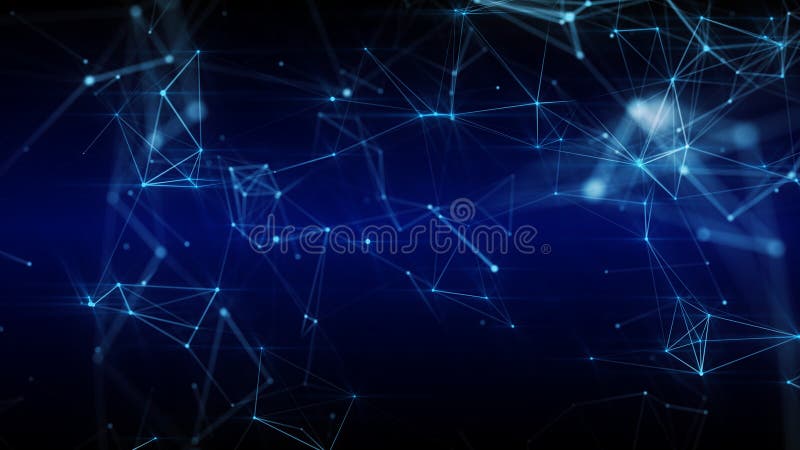 Illustrazione futuristica astratta 3D di superficie blu luminosa con i punti di collegamento immagine stock