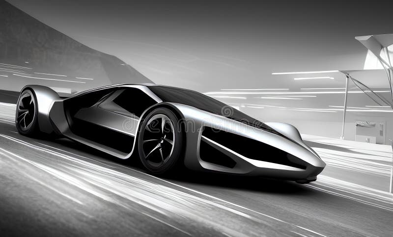 Illustrazione futuristica dell'automobile sfondo dinamico bianco e nero. aie generativa illustrazione di stock