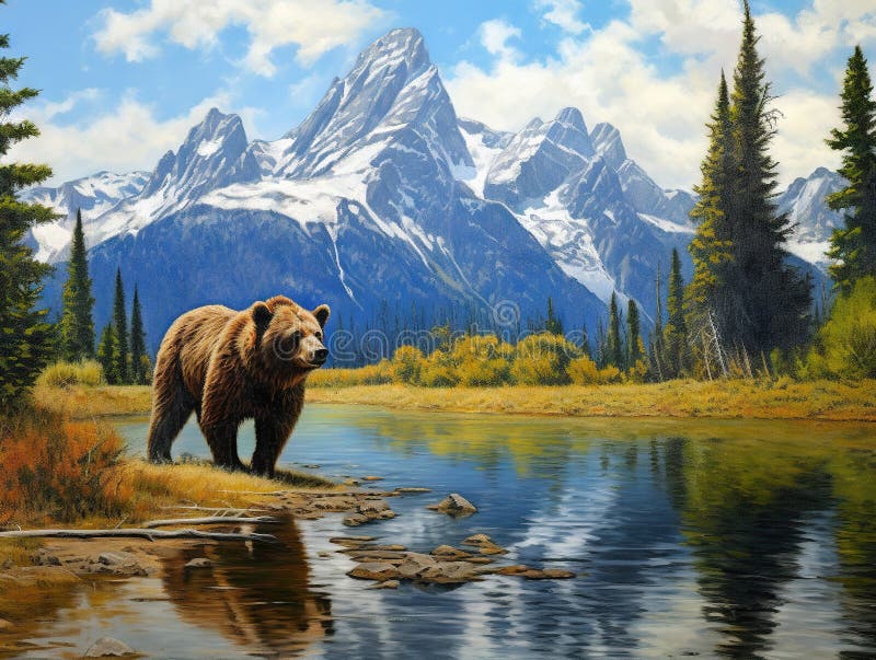 Illustrazione generata ai concetto di fauna selvatica dell'orso grizzly nei testi illustrazione vettoriale