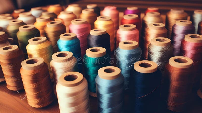 Illustrazione generata di una superficie da tavola che mostra un assortimento di bobine colorate royalty illustrazione gratis