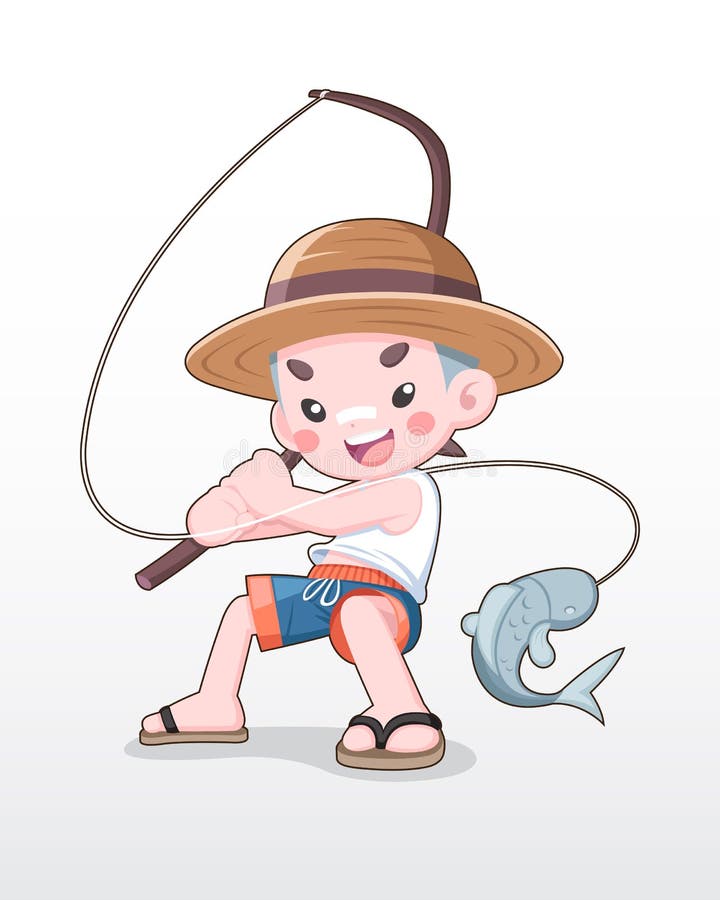 Illustrazione giapponese di pesca del ragazzo di stile sveglio illustrazione vettoriale Illustrazione giapponese di pesca del ragazzo di stile sveglio illustrazione vettoriale