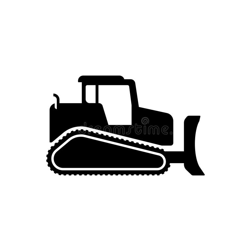 Illustrazione icona vettoriale bulldozer. siluetta di bulldozer in piano