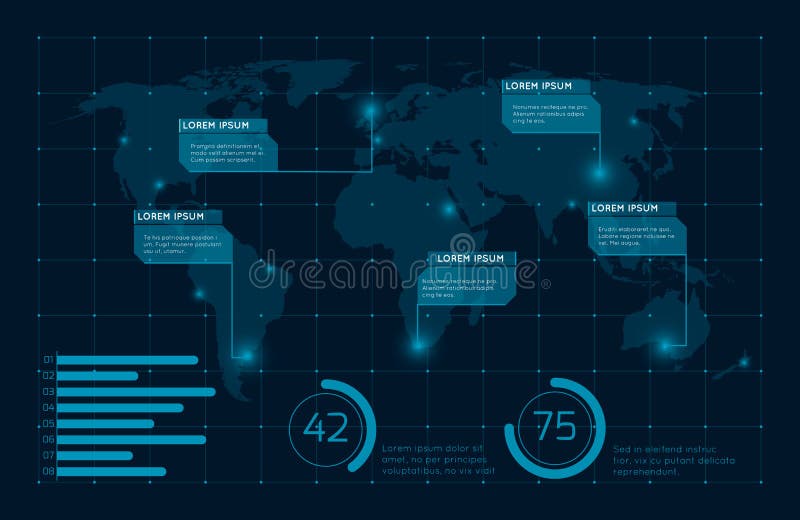 Illustrazione infographic blu di vettore della mappa di mondo dell'estratto royalty illustrazione gratis Illustrazione infographic blu di vettore della mappa di mondo dell'estratto royalty illustrazione gratis