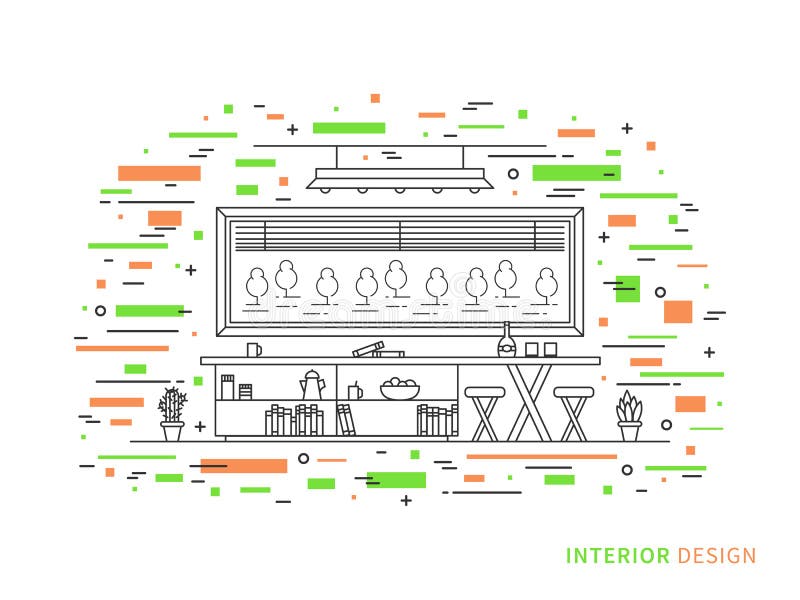 Illustrazione interna lineare del salone moderno del progettista illustrazione vettoriale Illustrazione interna lineare del salone moderno del progettista illustrazione vettoriale