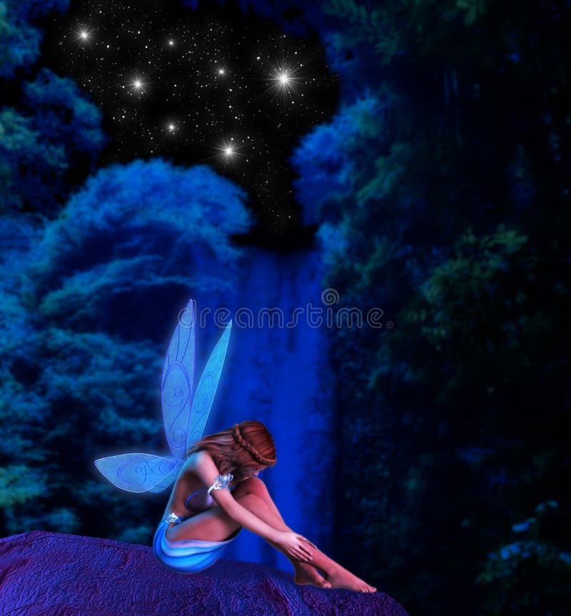 Illustrazione leggiadramente di notte stellata della cascata illustrazione di stock Illustrazione leggiadramente di notte stellata della cascata illustrazione di stock