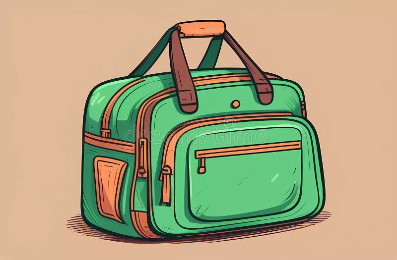Illustrazione a mano della valigia. aizione generativa. Valigia per bagagli verdi. una vecchia valigia di viaggio multicolore in pelle. generative ai generate