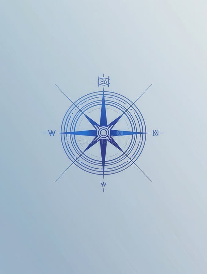 Illustrazione minimalista di una bussola con linee chiare su sfondo blu chiaro. ideale per applicazioni di navigazione e viaggi immagine stock libera da diritti