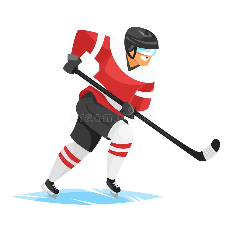 Illustrazione piana di stile di vettore del giocatore di hockey illustrazione di stock Illustrazione piana di stile di vettore del giocatore di hockey illustrazione di stock
