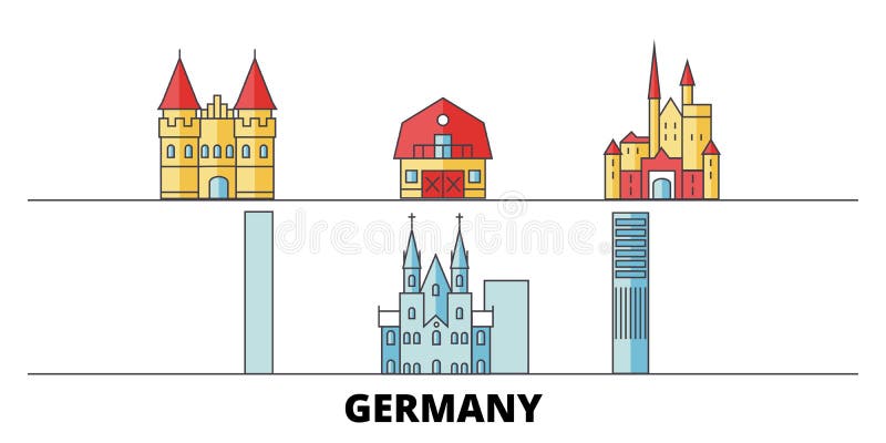 Illustrazione piana di vettore dei punti di riferimento della Germania Linea città con le viste famose di viaggio, orizzonte, pro illustrazione vettoriale Illustrazione piana di vettore dei punti di riferimento della Germania Linea città con le viste famose di viaggio, orizzonte, pro illustrazione vettoriale