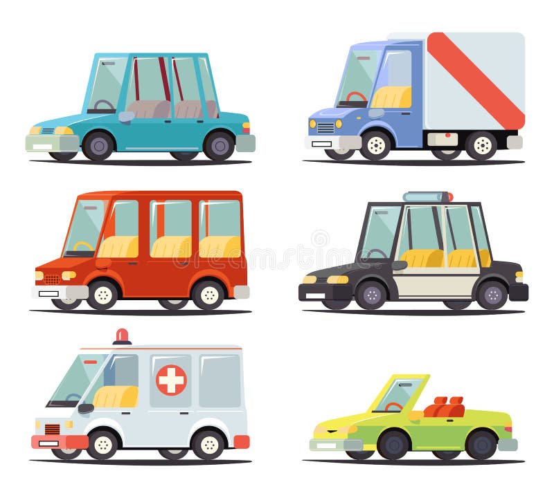 Illustrazione piana di vettore del retro fumetto alla moda di progettazione dell'icona del veicolo dell'automobile di trasporto
