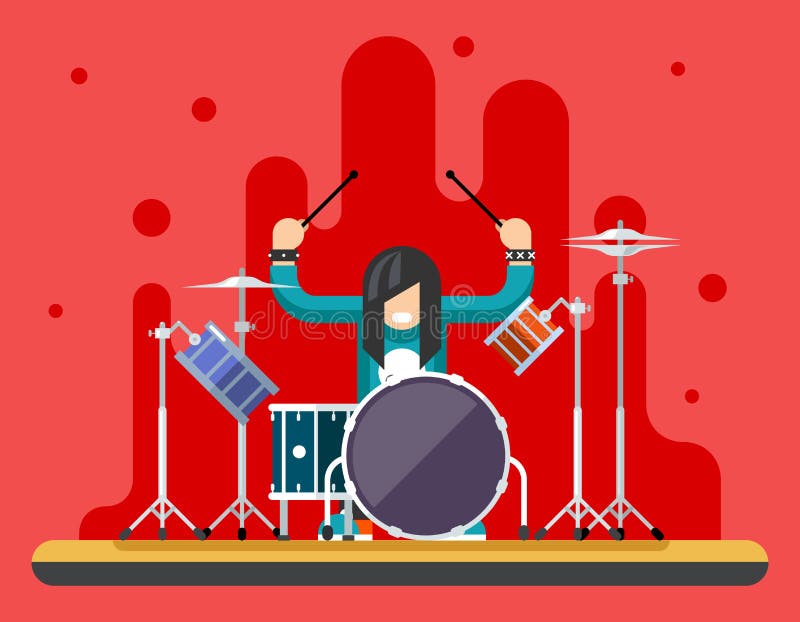 Illustrazione piana di vettore di progettazione di musica folk del hard rock di Drum Icons Set del batterista di concetto pesante illustrazione vettoriale Illustrazione piana di vettore di progettazione di musica folk del hard rock di Drum Icons Set del batterista di concetto pesante illustrazione vettoriale