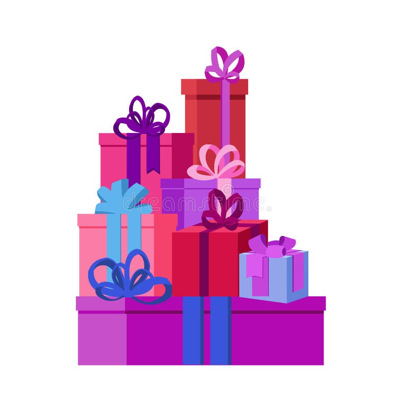 Illustrazione piana di vettore isolata con i presente ed i contenitori di regalo per il Natale illustrazione vettoriale Illustrazione piana di vettore isolata con i presente ed i contenitori di regalo per il Natale illustrazione vettoriale