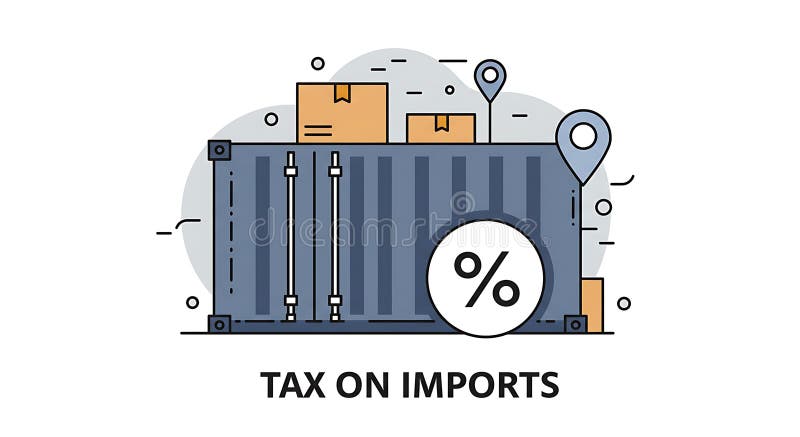Illustrazione raffigurante un grande contenitore di trasporto circondato da cartone impilato illustrazione di stock