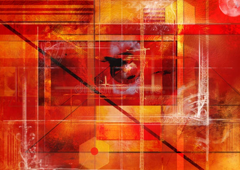 Illustrazione rossa/giallo/arancio/nero astratta generata dal disegno digitale della mano illustrazione vettoriale
